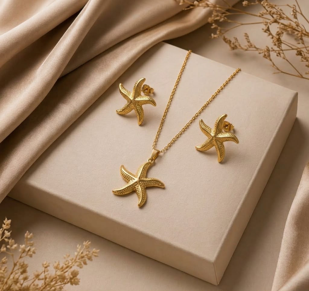 Set collar + aretes estrella  dorados