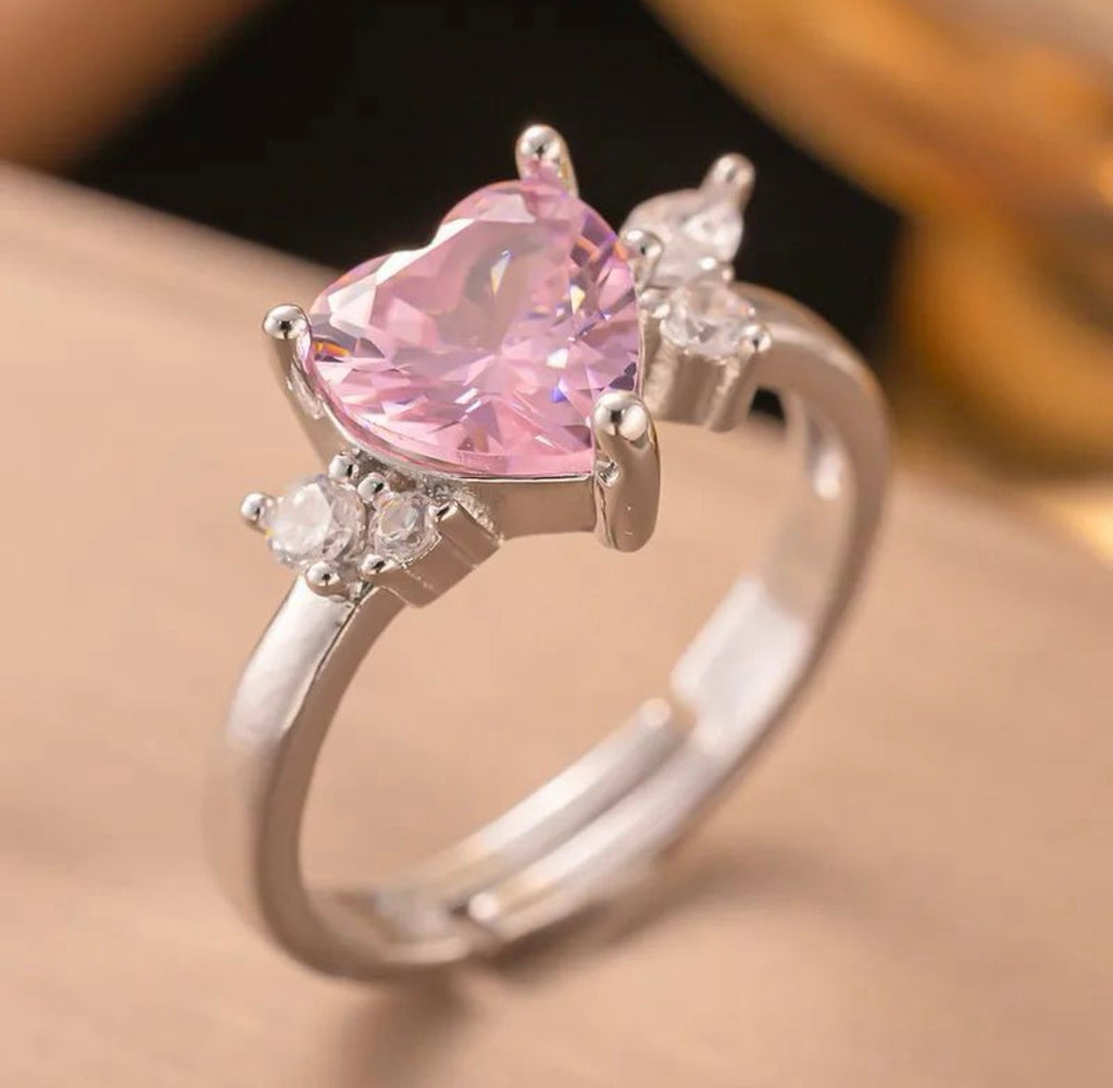 Anillo ajustable con cristal rosa d corazón