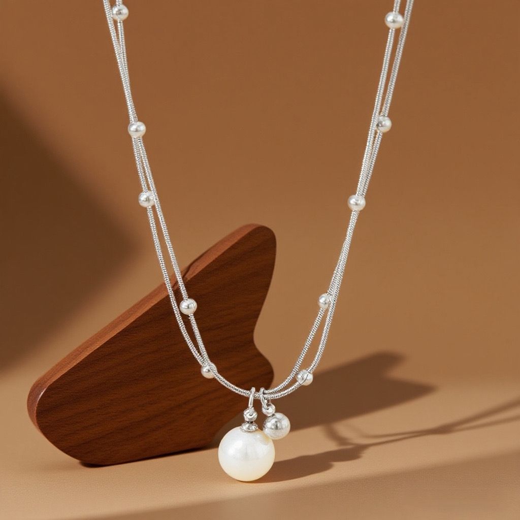Collar con perla plateado